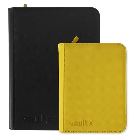 two vault x binders one black and one yellow intended for trading card storage